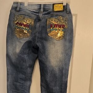 Coogi Women's Blue Capri Jeans with Gold Accents Vintage Y2K